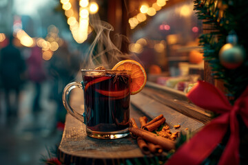 A mulled wine stand at a Christmas market