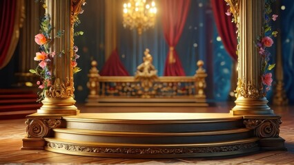 Fototapeta premium Golden Pedestal with Floral Accents.