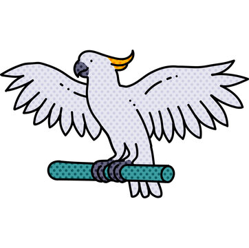 white cockatoo comic style perched clip art preview