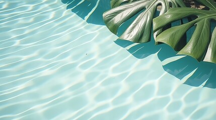Tropical summer vibes  swimming pool with palm leaf shadow background for a relaxing vacation