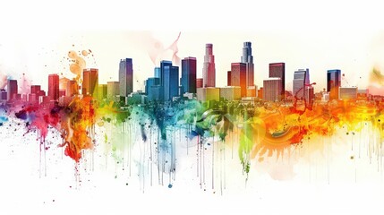 Fototapeta premium Create an artistic interpretation of Los Angeles skyline with colorful, abstract elements enhancing the cityscape