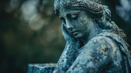 Obraz premium Statue of a sorrowful woman with plenty of space for text, conveying deep emotion