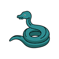 coiling snake halftone hand drawn  color vector illustration