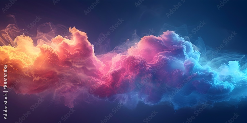 Poster vibrant holographic cloud data visualization modern digital technology computing concept