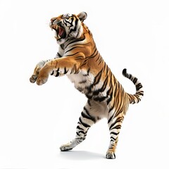 Obraz premium Majestic tiger leaps with power and grace showcasing its strength and agility