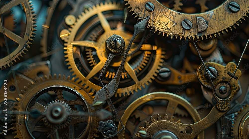 Aufkleber vintage clock mechanism with gears and cogs, emphasizing timeless engineering