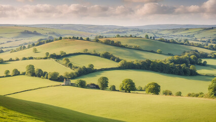 landscape with green grass and blue sky
