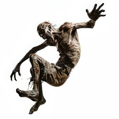 Fototapeta premium Terrifying Zombie Leaping in MidAir with a Grotesque Face