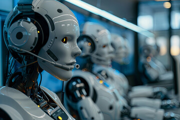 Fototapeta premium Professional robot call center operators