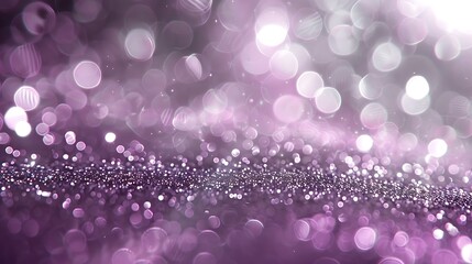 Ultra HD silver and white glitter lights, de-focused, with minimalist violet patterns