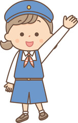 手をあげるガールスカウトの女の子