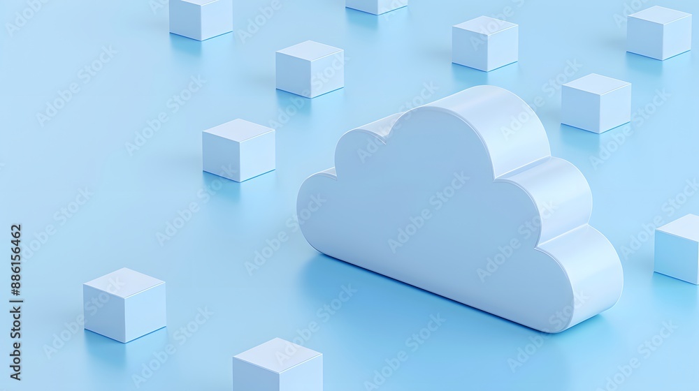 Aufkleber 3d cloud and cubes on blue background, representing cloud computing and data storage. perfect for te