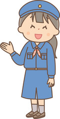 説明をするガールスカウトの女の子