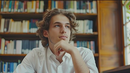 Young man student study in the school library