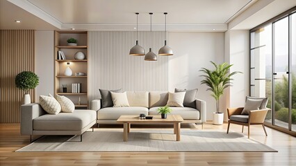 Fototapeta premium Modern living room with minimalistic furniture and neutral color scheme, modern, living room, minimalistic