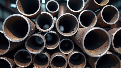 Stack of Metal Pipes.