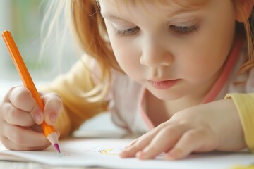 Child practicing handwriting with special grips on pencils, Dyslexia, Motor skill support
