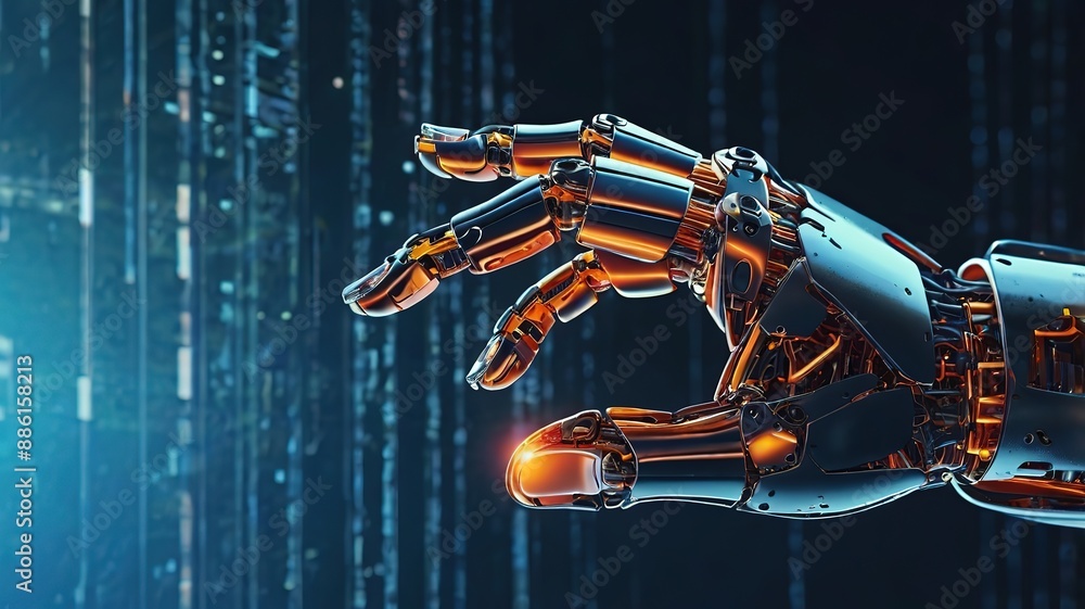 Poster ai robot hand pressing on virtual digital screen big data screen