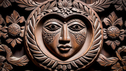 Face carved from wood, Wood carving patterns, intricately carved wooden face from an aged wood