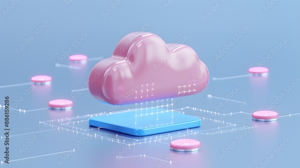 Poster 3d illustration of cloud computing technology and data storage with abstract connections in a digita