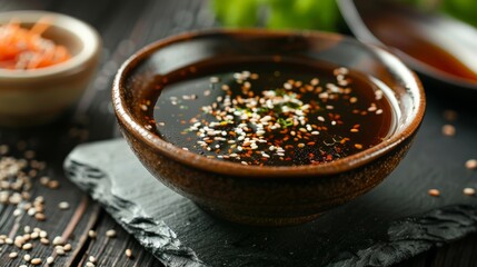 The national cuisine of Japan. Japanese sauce with mustard and sesame oil.