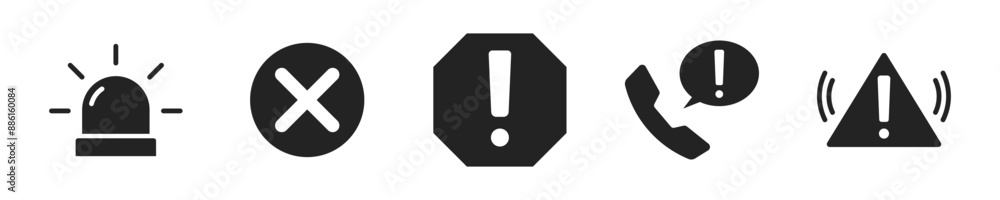 Poster warning notification icon set. set of 5 outline icons related to warning. linear icon collection. wa