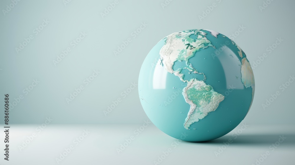 Poster a simple and elegant blue globe on a clean, white background, representing global concepts such as t