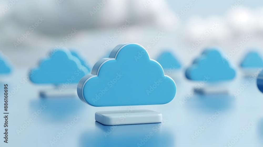 Aufkleber 3d rendered image of blue cloud icons symbolizing cloud computing and data storage, perfect for tech