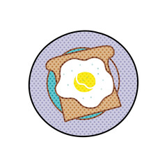 bread and egg breakfast menu halftone hand drawn  color vector illustration