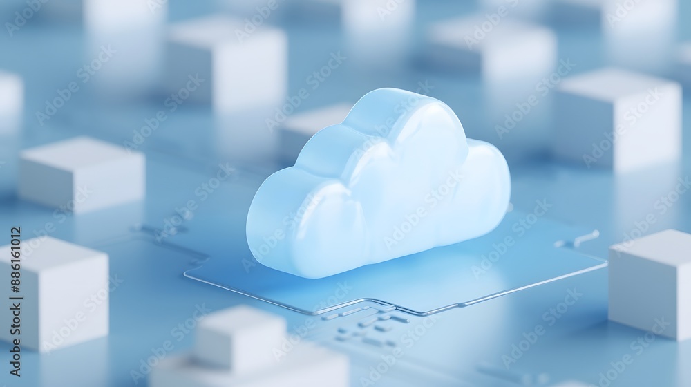 Aufkleber 3d rendering of a cloud computing icon symbolizing data storage and digital technology on a blue abs