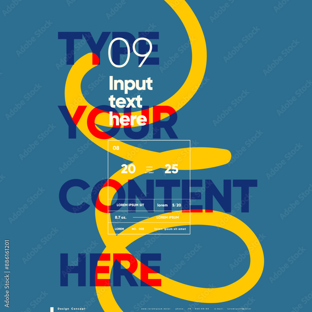 Poster vividly engaging poster featuring bold typography wrapped in dynamic swirls of yellow and blue, perf