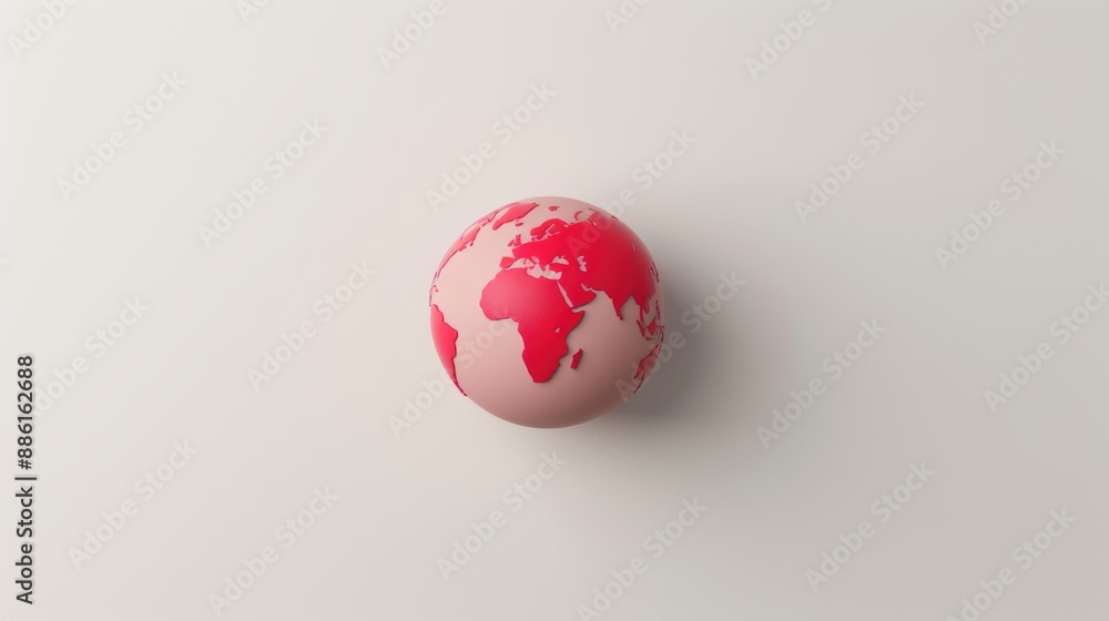 Poster a minimalist composition featuring a bold red globe, positioned centrally against a clean, white bac