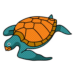 sea turtle halftone hand drawn  color vector illustration