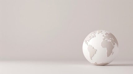 A minimalist white globe against a clean, white background, symbolizing global unity and simplicity. The image offers plenty of copy space for adding text or graphics.