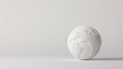 A white globe on a clean, white background, representing the concept of global connectivity and simplicity. The image offers plenty of copy space for adding text or graphics.