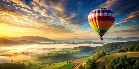 Fototapeta premium Hot air balloon adventure floating in the sky above picturesque landscapes, adventure, hot air balloon, floating, dreamy