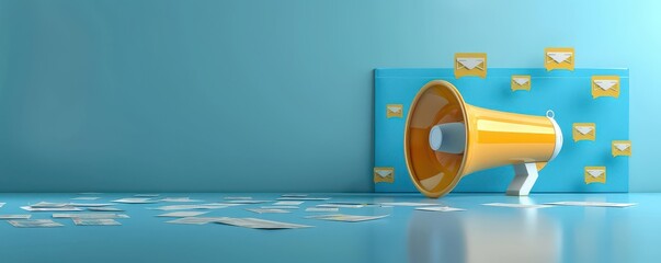 A digital newsletter template featuring a megaphone icon, designed for teams to communicate announcements and updates effectively