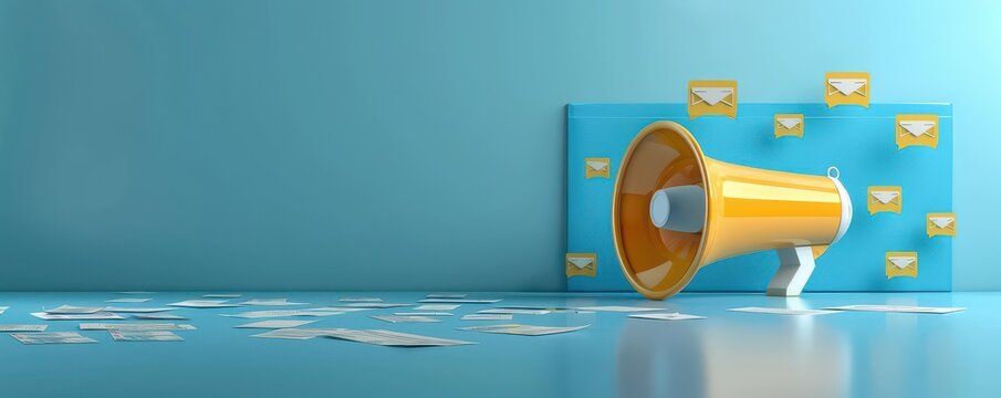 A digital newsletter template featuring a megaphone icon, designed for teams to communicate announcements and updates effectively