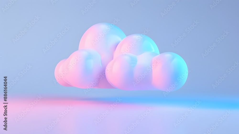 Poster abstract 3d cloud rendering in soft pink and blue lighting with a minimalist background, perfect for