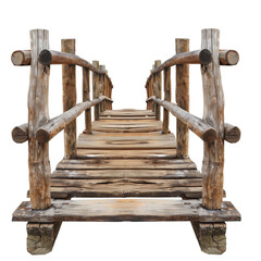 Naklejka premium Old wooden bridge without additional elements, front view, weathered planks, isolated on white background