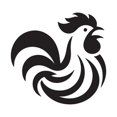 Minimalist rooster logo on a white background