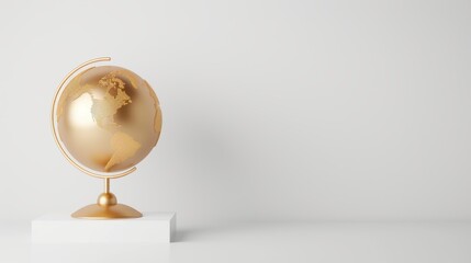 A minimalist gold globe on a white background, symbolizing global success and achievement. The image features ample copy space for adding text or graphics, perfect for a variety of design projects.