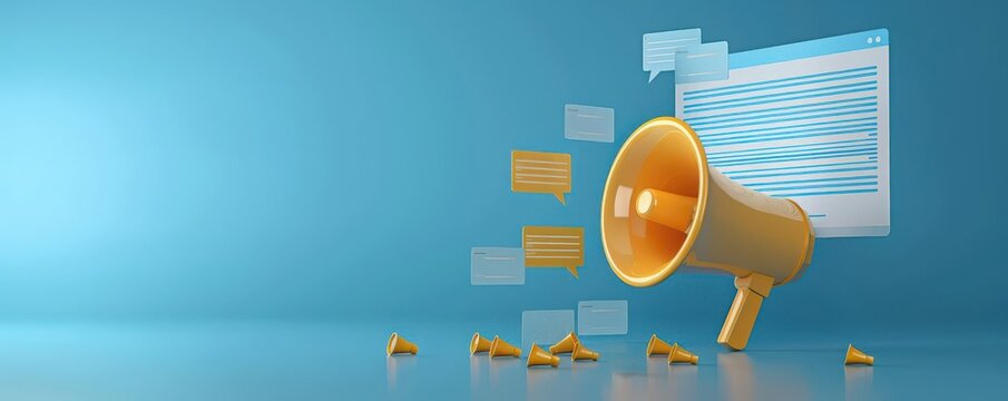 A digital newsletter template featuring a megaphone icon, designed for teams to communicate announcements and updates effectively