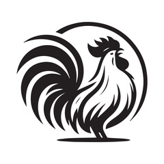 Minimalist rooster logo on a white background