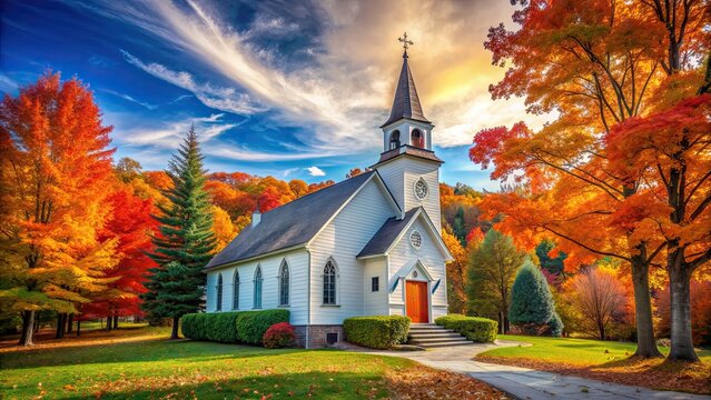 Gorgeous church surrounded by colorful autumn foliage, Autumn, church, fall, leaves, colorful, vibrant, season