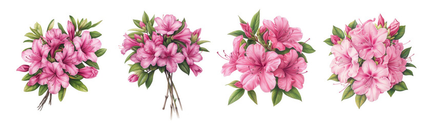 Obraz premium Beautiful Pink Azalea Flower Bouquets Isolated on Transparent Background - Perfect for Floral Designs and Nature Themes