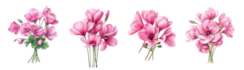 Fototapeta premium Beautiful Pink Flower Bouquets in Various Arrangements on Transparent Background