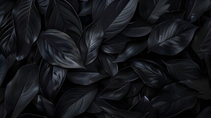 Abstract black leaf textures for a tropical leaf backdrop. Tropical leaf, dark nature theme, and flat lay