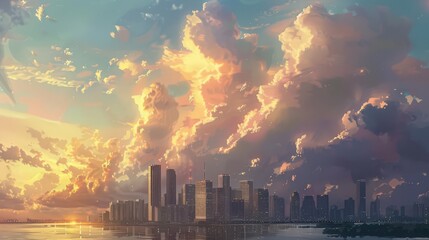 Obraz premium Depict the Miami skyline with a dramatic cloud formation in the background, adding depth to the scene.