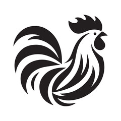 Minimalist rooster logo on a white background